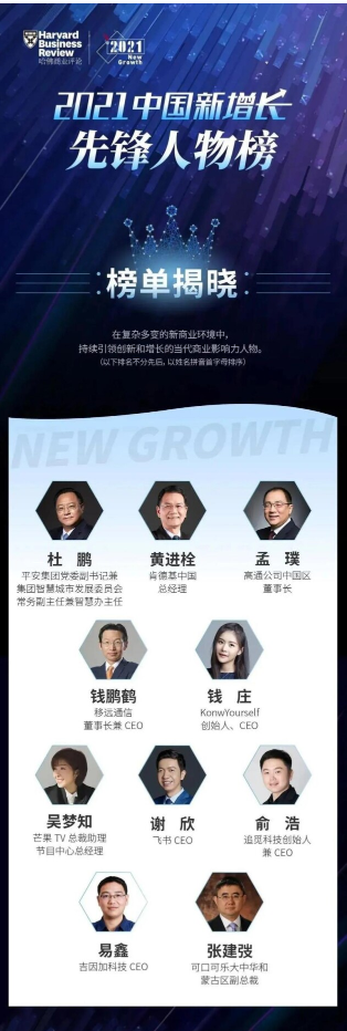 《哈佛商业评论》“2021中国新增长-先锋人物榜”重磅揭晓，吉因加CEO 易鑫荣登榜单！