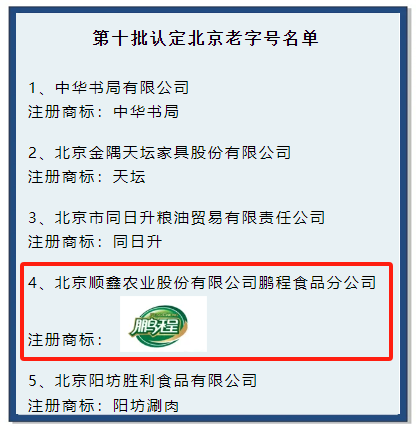 顺鑫农业鹏程食品认定荣誉